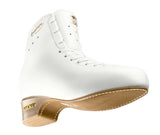 White figure skating boot with beige sole on a white background