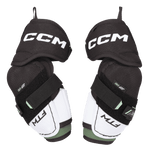 Pair of black and white CCM elbow pads on a transparent background